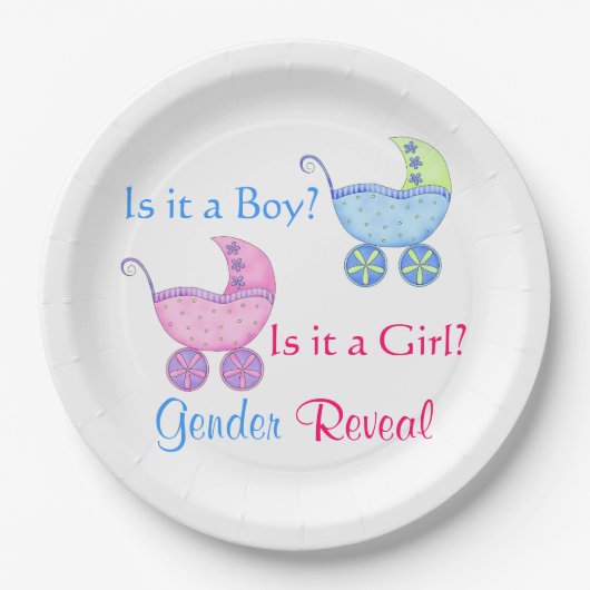 Buggy Pink Blue Gender Reveal Party Pappteller (Vorderseite)