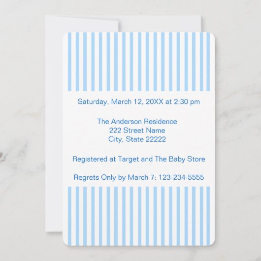 Buggy trägt ihre Kinderdusche und lädt sie ein Einladung (Rückseite)