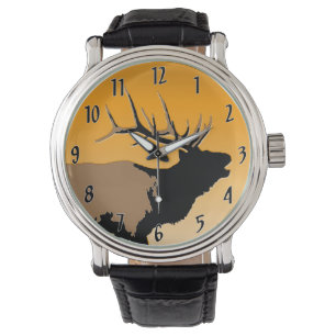 Bugling Bull Elch bei Sunset Original Wildlife Art Armbanduhr