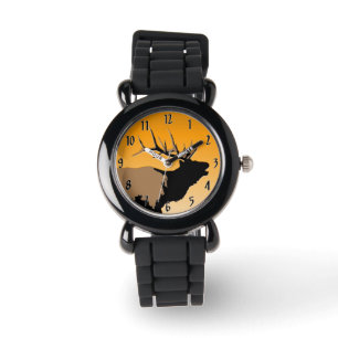 Bugling Bull Elch bei Sunset Original Wildlife Art Armbanduhr