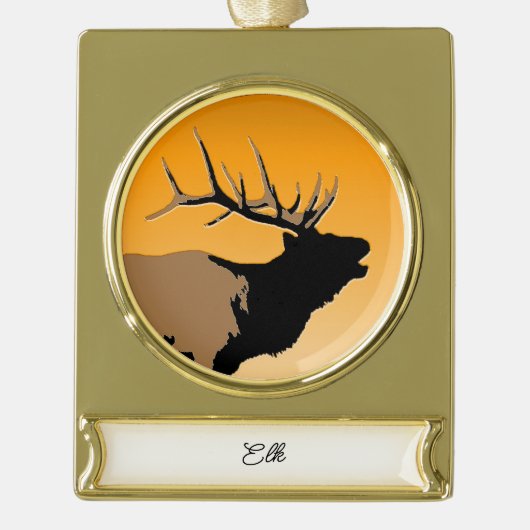Bugling Bull Elch bei Sunset Original Wildlife Art Banner-Ornament Gold (Vorderseite)