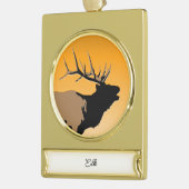 Bugling Bull Elch bei Sunset Original Wildlife Art Banner-Ornament Gold (Links)