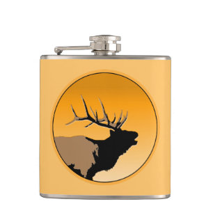 Bugling Bull Elch bei Sunset Original Wildlife Art Flachmann