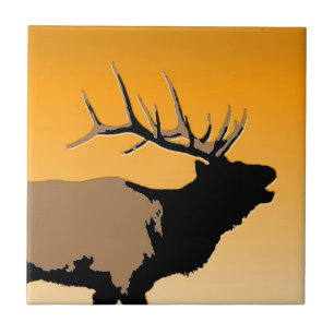 Bugling Bull Elch bei Sunset Original Wildlife Art Fliese