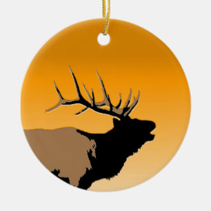 Bugling Bull Elch bei Sunset Original Wildlife Art Keramik Ornament