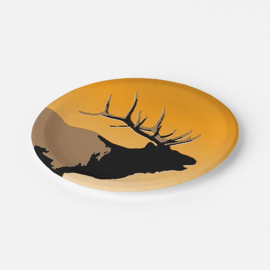 Bugling Bull Elch bei Sunset Original Wildlife Art Pappteller (Schrägansicht)
