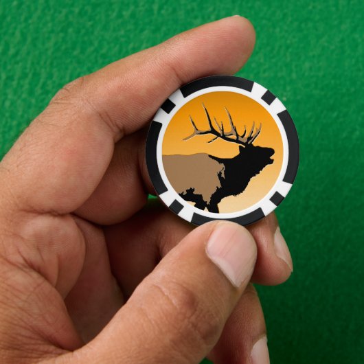 Bugling Bull Elch bei Sunset Original Wildlife Art Pokerchips (Hand)