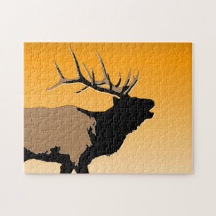 Bugling Bull Elch bei Sunset Original Wildlife Art Puzzle