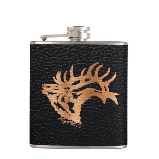 Bugling Bull Elche Flask Flachmann (Vorderseite)
