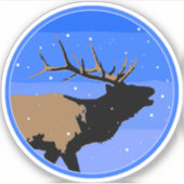 Bugling Elk im Winter - Original Wildlife Art Aufkleber (Vorderseite)
