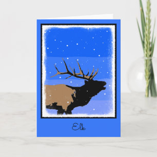 Bugling Elk im Winter - Original Wildlife Art Feiertagskarte