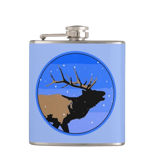 Bugling Elk im Winter - Original Wildlife Art Flachmann (Vorderseite)