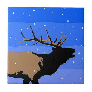 Bugling Elk im Winter - Original Wildlife Art Fliese