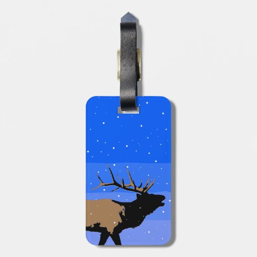 Bugling Elk im Winter - Original Wildlife Art Gepäckanhänger (Rückseite vertikal)