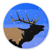 Bugling Elk im Winter - Original Wildlife Art Keramikknauf (Vorderseite)