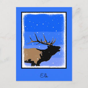 Bugling Elk im Winter - Original Wildlife Art Postkarte