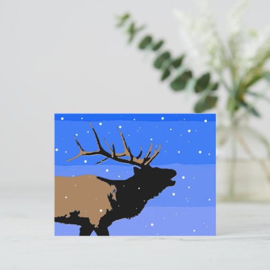 Bugling Elk im Winter - Original Wildlife Art Postkarte (Stehend Vorderseite)