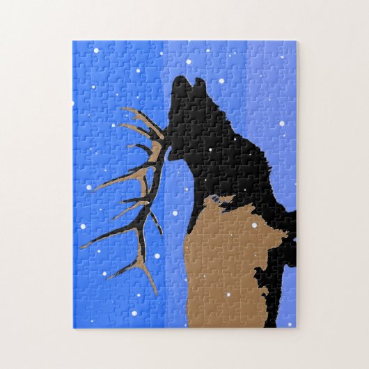 Bugling Elk im Winter - Original Wildlife Art Puzzle (Vertikal)