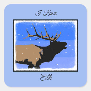 Bugling Elk im Winter - Original Wildlife Art Quadratischer Aufkleber