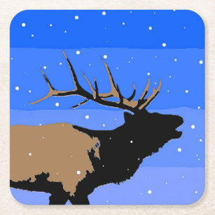 Bugling Elk im Winter - Original Wildlife Art Rechteckiger Pappuntersetzer