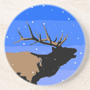 Bugling Elk im Winter - Original Wildlife Art Sandstein Untersetzer