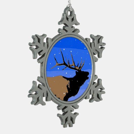 Bugling Elk im Winter - Original Wildlife Art Schneeflocken Zinn-Ornament (Links)