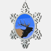 Bugling Elk im Winter - Original Wildlife Art Schneeflocken Zinn-Ornament (Rechts)