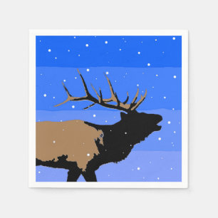 Bugling Elk im Winter - Original Wildlife Art Serviette