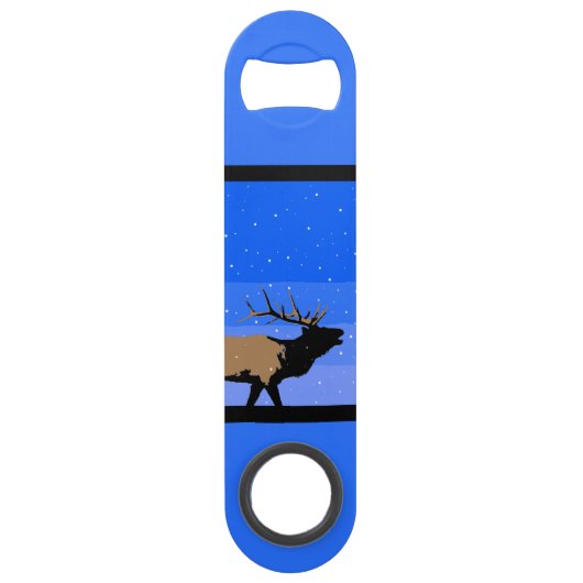Bugling Elk im Winter - Original Wildlife Art Speed Flaschenöffner (Rückseite)