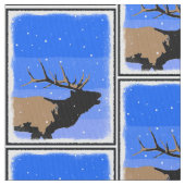 Bugling Elk im Winter - Original Wildlife Art Stoff (Nahaufnahme)