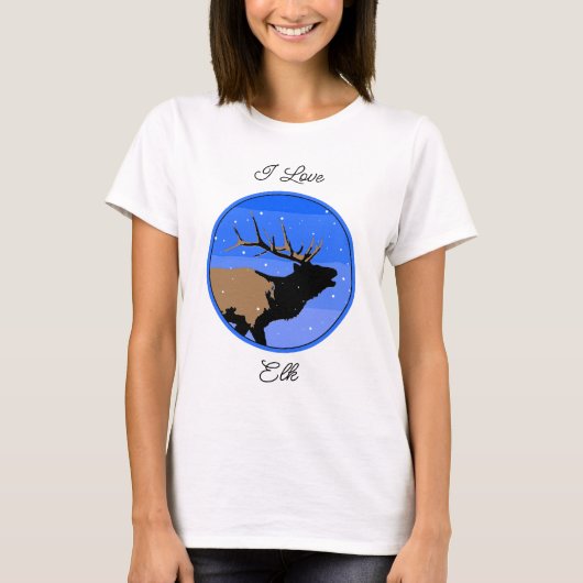Bugling Elk im Winter - Original Wildlife Art T-Shirt (Vorderseite)