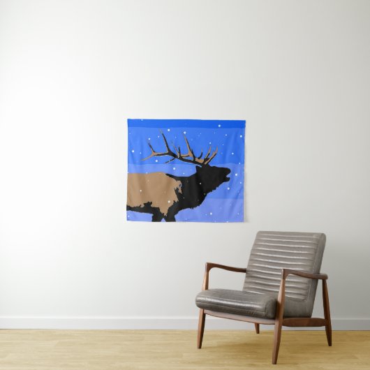 Bugling Elk im Winter - Original Wildlife Art Wandteppich (Beispiel (Horizontal))