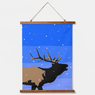 Bugling Elk im Winter - Original Wildlife Art Wandteppich Mit Holzrahmen