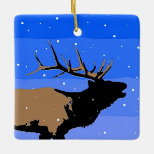 Bugling Elk in Winter - Original Wildlife Art Keramikornament