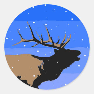 Bugling Elk in Winter  - Original Wildlife Art Runder Aufkleber