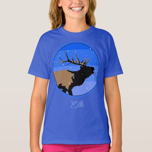 Bugling Elk in Winter - Original Wildlife Art T-S T-Shirt (Vorderseite)