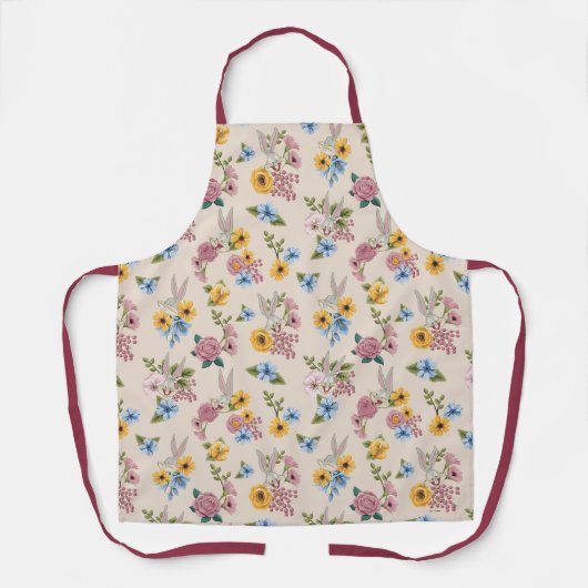 BUGS BUNNY™ Blumenstickerei-Muster Schürze (Vorderseite)