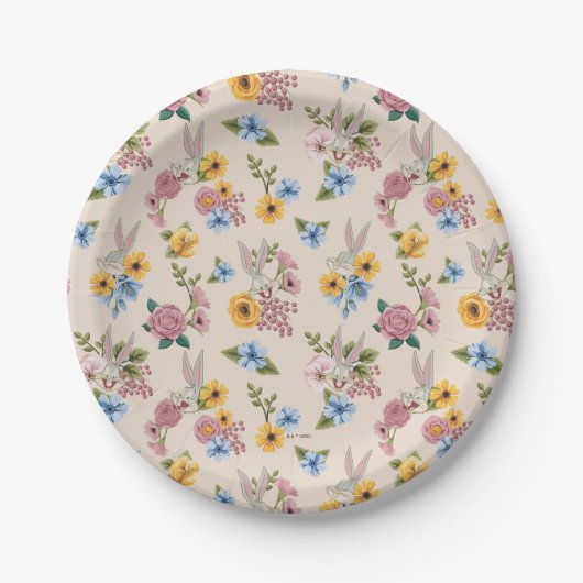 BUGS BUNNY™ Blumenstickmuster Pappteller (Vorderseite)