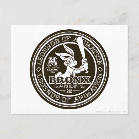 BUGS BUNNY™ Bronx Bomber's Round Logo B/W Postkarte (Vorderseite)
