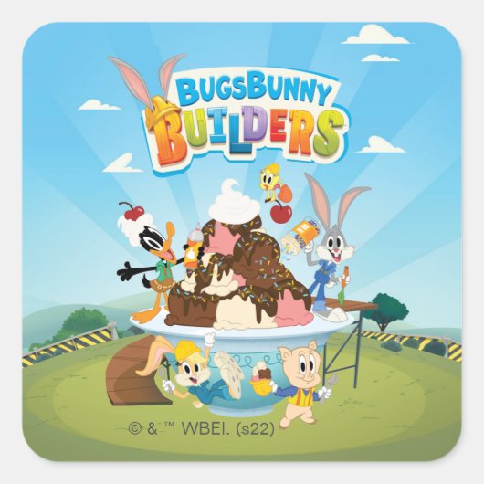 BUGS BUNNY BUILDERS™| Looney Builders Ice Creme Quadratischer Aufkleber (Vorderseite)