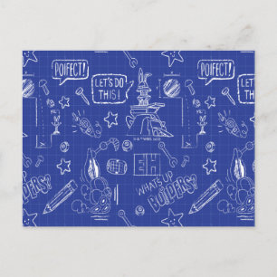 BUGS BUNNY BUILDERS™  Sketch Blueprint Muster Postkarte
