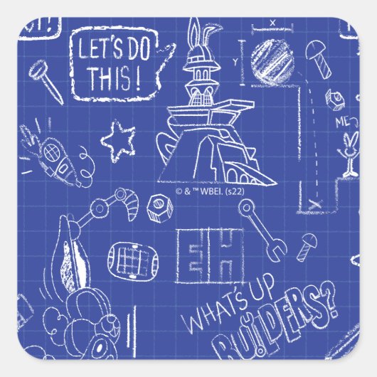 BUGS BUNNY BUILDERS™| Sketch Blueprint Muster Quadratischer Aufkleber (Vorderseite)