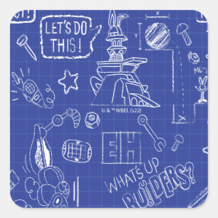 BUGS BUNNY BUILDERS™ Sketch Blueprint Muster Quadratischer Aufkleber