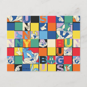 BUGS BUNNY™ Bunter Name und Gesicht Checker Postkarte