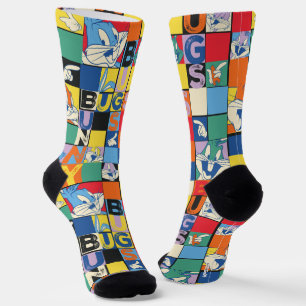 BUGS BUNNY™ Bunter Name und Gesicht Checker Socken