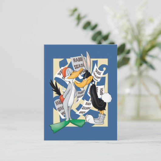BUGS BUNNY™ & DAFFY DUCK™ Bereit für die Jagdsaiso Postkarte (Stehend Vorderseite)