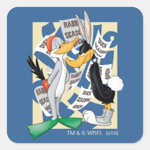 BUGS BUNNY™ & DAFFY DUCK™ Jagdsaison ist eröffnet Quadratischer Aufkleber