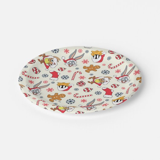 BUGS BUNNY™, DAFFY DUCK™ & Lola Christmas Pattern Pappteller (Schrägansicht)