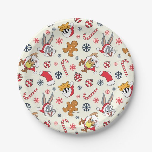 BUGS BUNNY™, DAFFY DUCK™ & Lola Weihnachtsmuster Pappteller (Vorderseite)