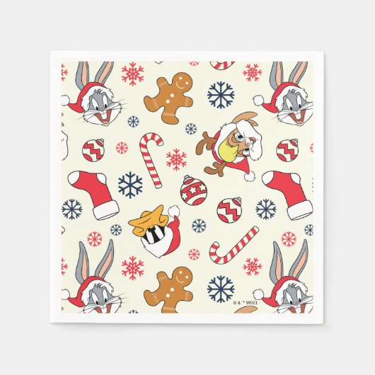 BUGS BUNNY™, DAFFY DUCK™ & Lola Weihnachtsmuster Serviette (Vorderseite)